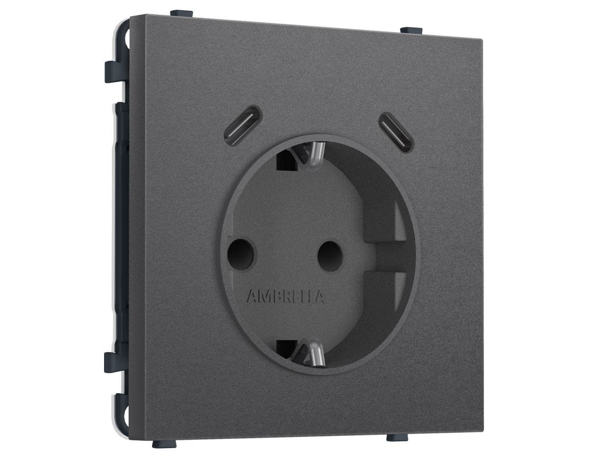 Комплект механизма электрической розетки SIGMA Антрацит серый 2USB С+C 20W Ambrella Volt MS660510 (SP6605, PR165)