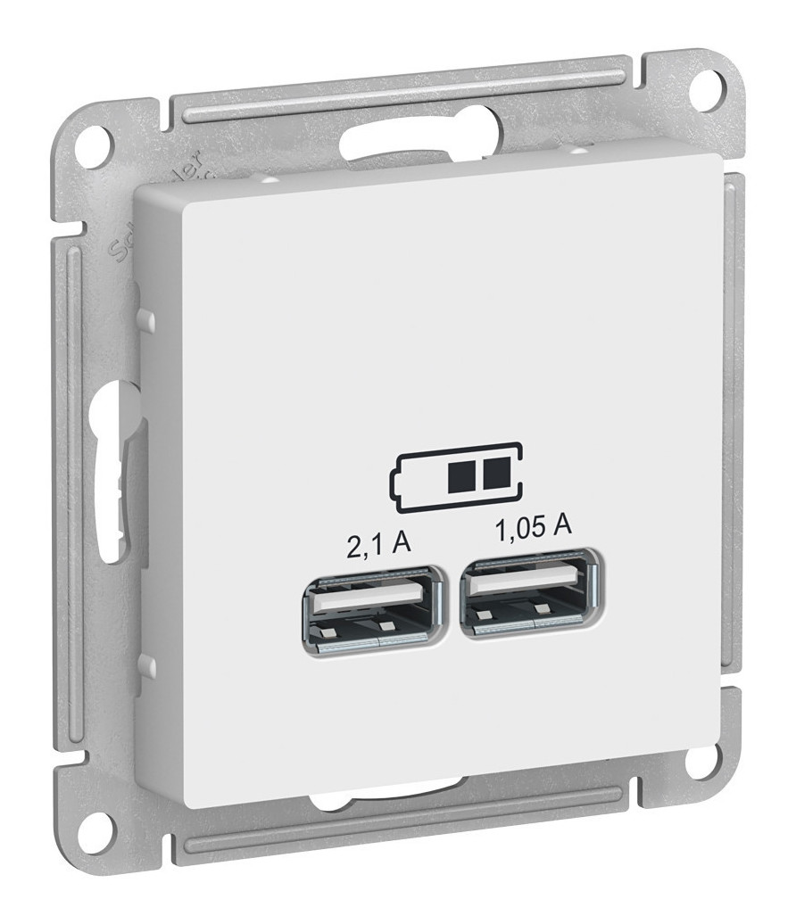 Розетка USB, 5В, 1 порт x 2,1 А, 2 порта х 1,05 А, механизм Systeme Electric AtlasDesign Бел ATN000133