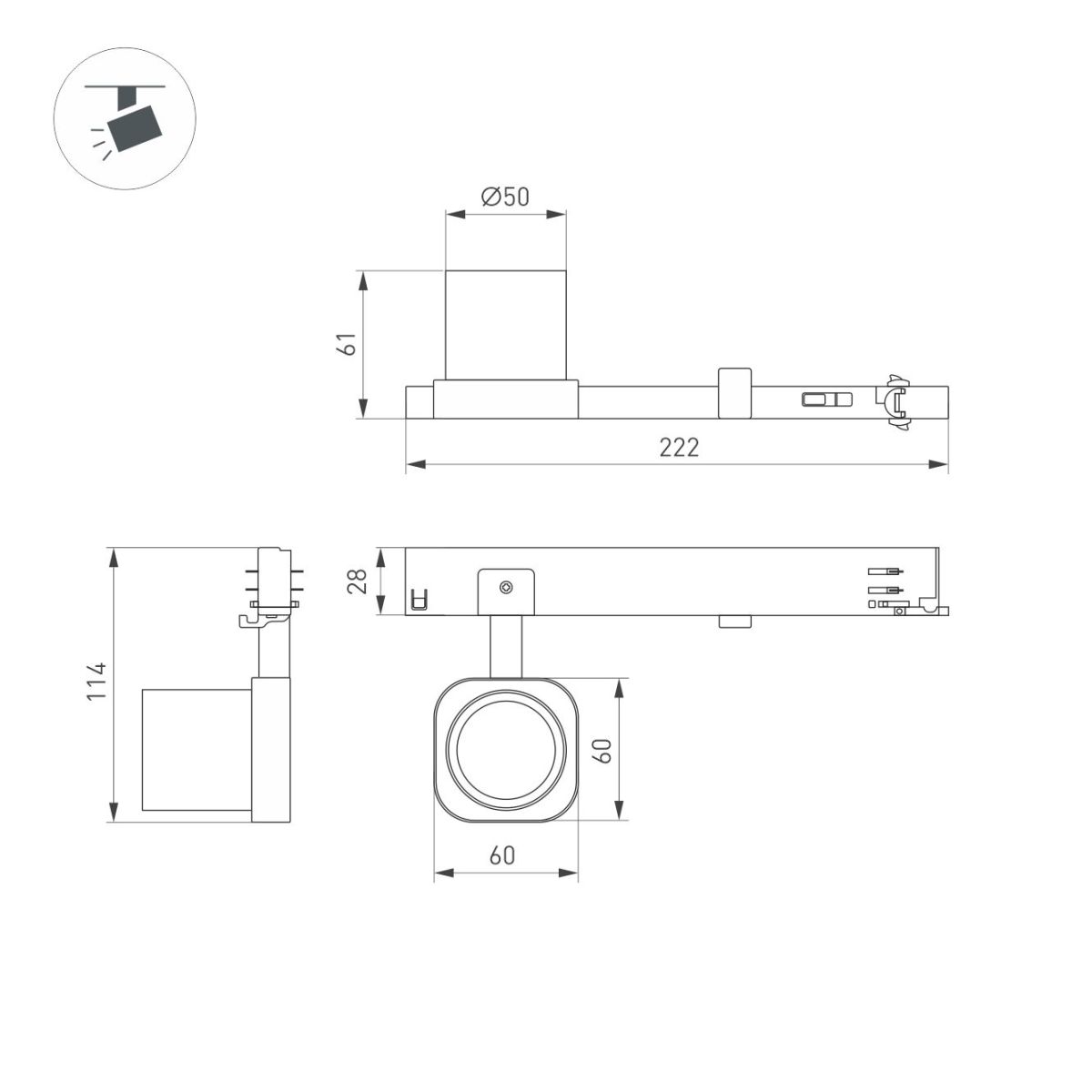Трековый трехфазный светильник Arlight LGD-DIAFILM-4TR-R60-10W Warm2700 (BK, 20 deg, 230V) (IP20 Металл) 061482