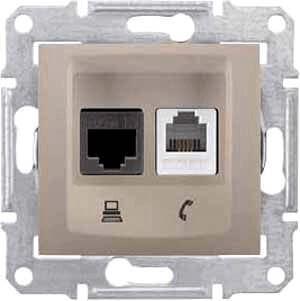 Розетка телефонная RJ-11 и Ethernet RJ-45 Schneider Electric Sedna UTP SDN5200168