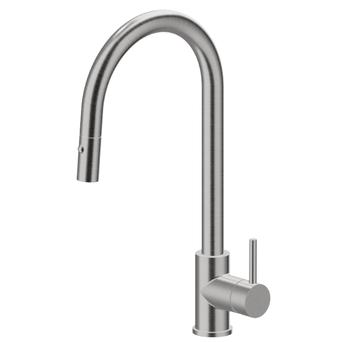 Newform Reasl Steal Смеситель для кухни, 1 отв., с выдвижным изливом, цвет: нержавеющая сталь