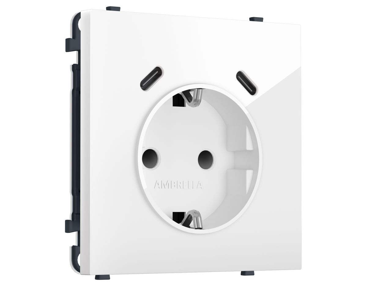 Комплект механизма электрической розетки SIGMA Белый глянец 2USB С+C 20W Ambrella Volt MS110510 (SP1105, PR165)