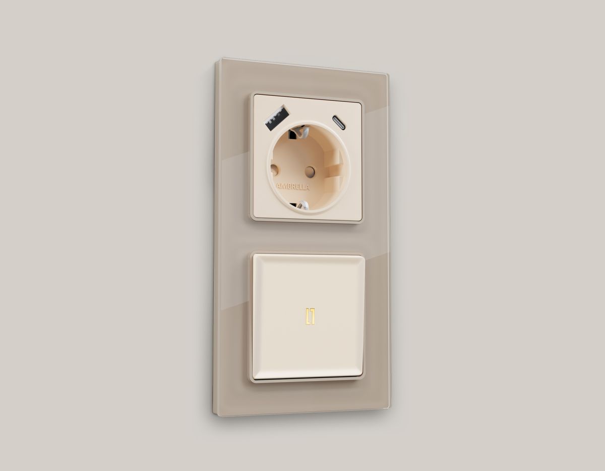 Комплект механизма 1-кл выключателя с самовозвратом с подсветкой 3200K ALFA Бежевый матовый QUANT Ambrella Volt MA322050 (AP3220, VM113, G11Y)