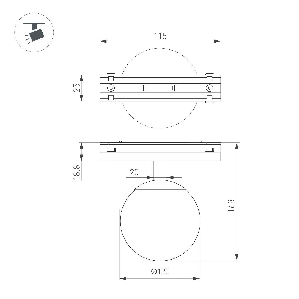 Трековый магнитный светильник Arlight MAG-VIBE-SFERO-R120-6W Day4000 (BK, 235 deg, 48V) 044166