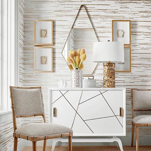 Обои Thibaut T10454 Echo Metallic Gold on White