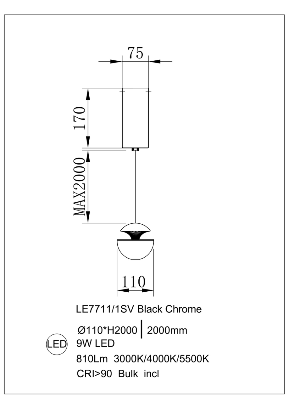 Подвесной светильник Jelly LE7711/1SV Black Chrome