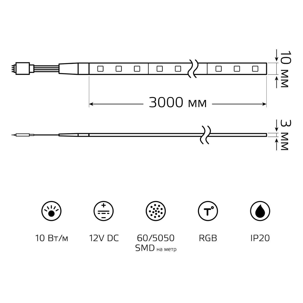 Светодиодная лента Gauss Basic 12В 5050 10Вт/м RGB 3м IP20 BT041
