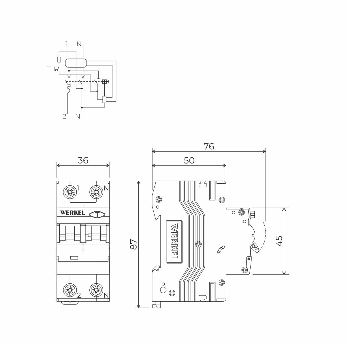Дифференциальный автомат 1P+N 32 A 30 mА 6 kА C А Werkel W922P326 4690389193262 a062571
