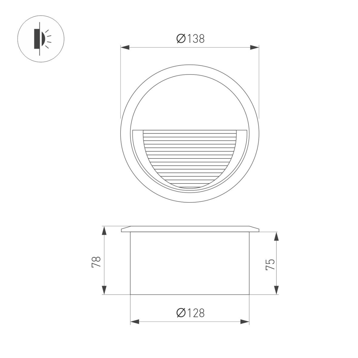 Светильник для ступеней Arlight LTD-RIBONIK-R138-5W Warm3000 (Черный, 50 deg, 230V) (IP65 Металл) 062915