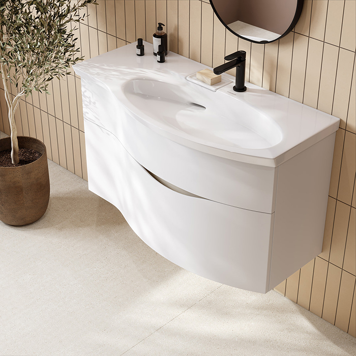 Kerama Marazzi Riva Тумба подвесная 100см, правая, с раковиной, цвет: белый матовый