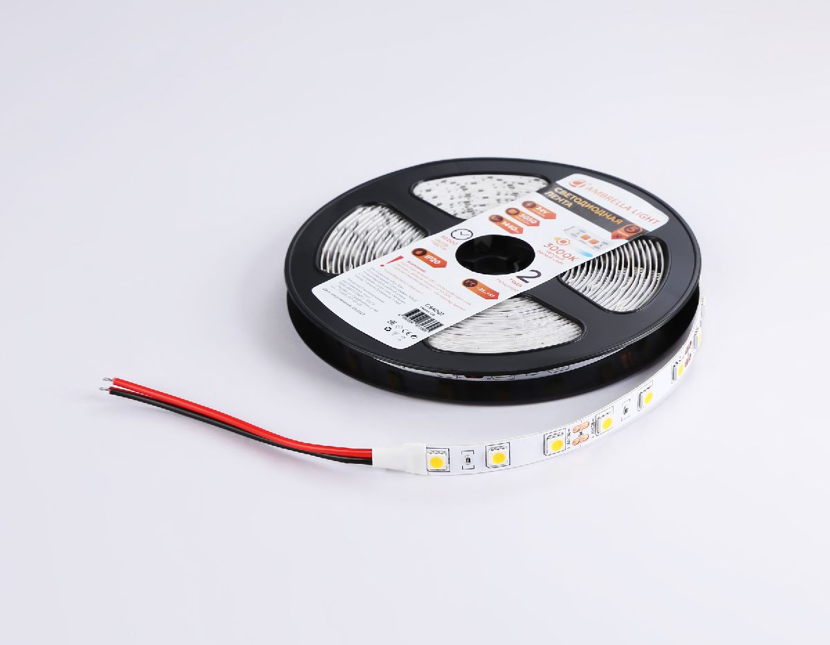 Светодиодная лента Ambrella Light Illumination 24В 5050 14,4Вт/м 3000K 5м IP20 GS4001