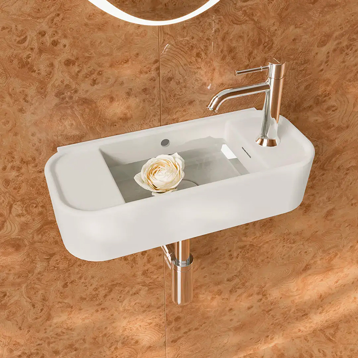 Kerama Marazzi Elegance Раковина подвесная 51x23см, с 1 отв., правосторонняя, цвет: белый глянцевый