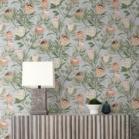 Обои York BL1755 Protea Dusty Blue/Coral