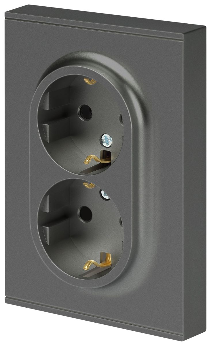 Розетка Эра Arktik 16-2105-06 двойная с заземлением 2X2P+E Schuko со шторками 16А-250В графит Б0070459