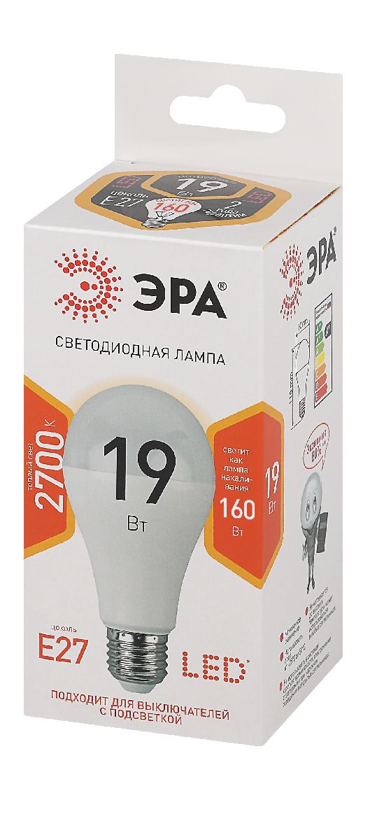 Лампа светодиодная Эра E27 19W 2700K LED A65-19W-827-E27 Б0031702