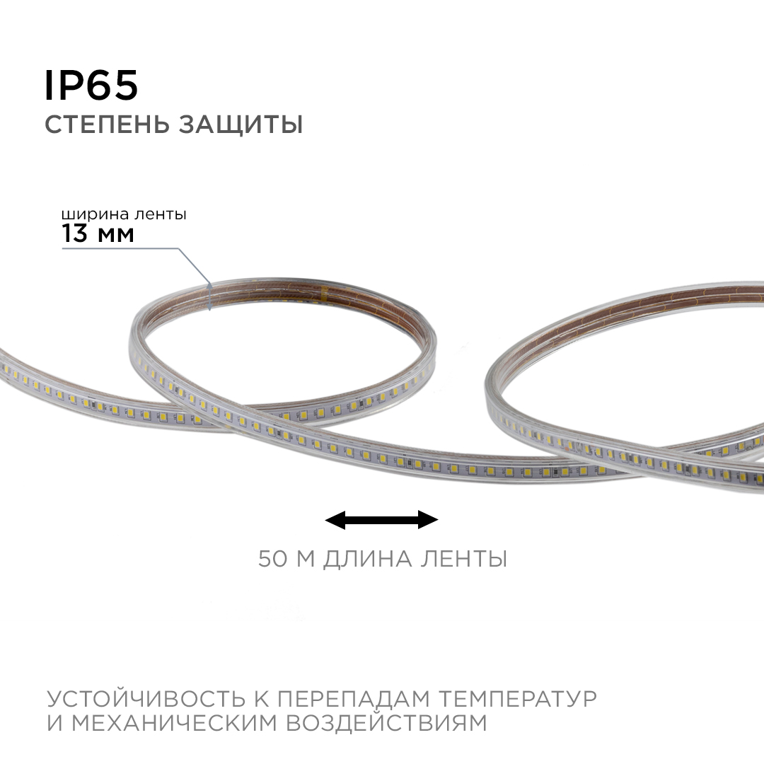 Светодиодная лента OGM Эконом 220В 2835 7Вт/м 6500К 50м IP65 O17-09