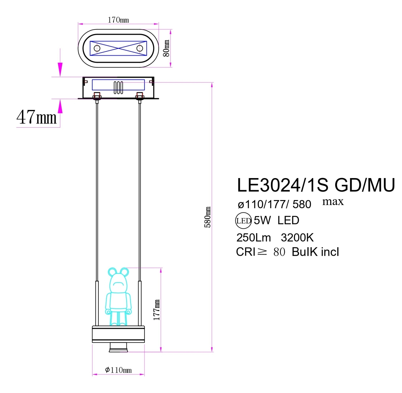 Подвесной светильник Joli LE3024/1S GD/MU