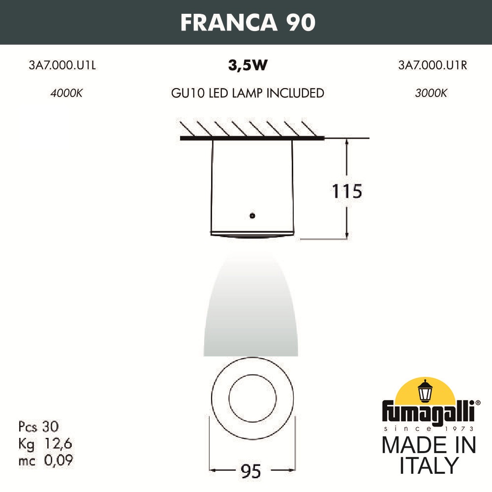 Уличный потолочный светильник Fumagalli Franca 3A7.000.000.WXU1L