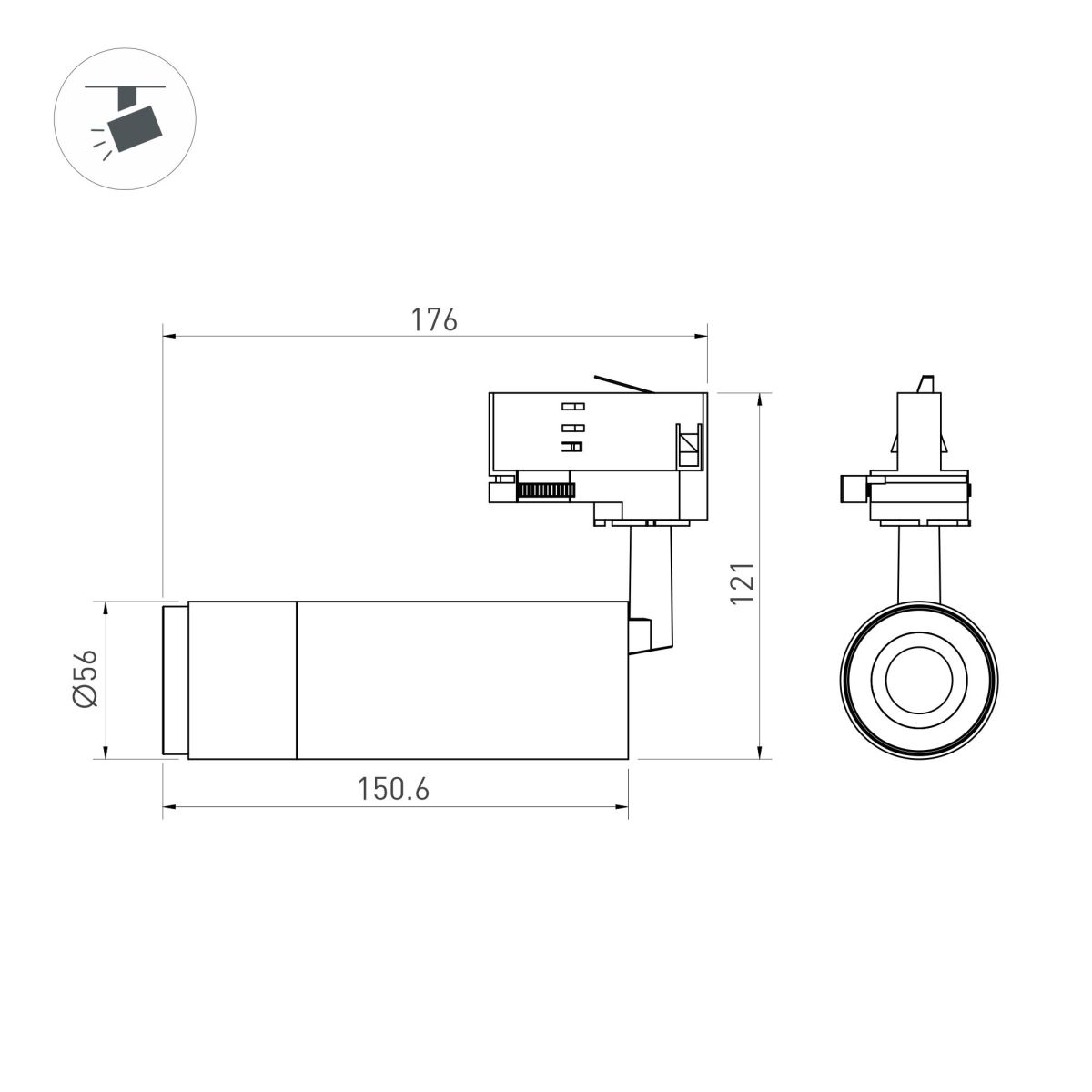 Трековый трехфазный светильник Arlight LGD-GESTIA-TRACK-4TR-R56-15W Warm3000 (Черный-никель, 25-50 deg, 230V) (IP20 Металл) 064972