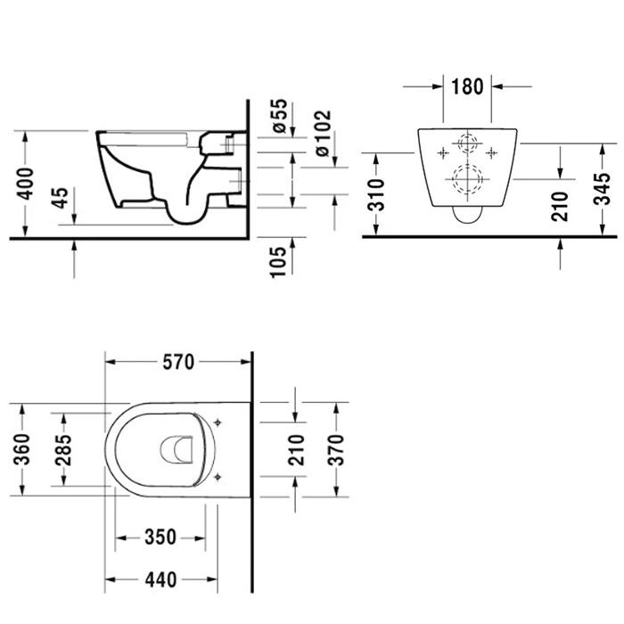 Duravit Me by Starck Комплект: унитаз подвесной, безободковый, покрытие Durashield, сиденье SoftClose, цвет: белый
