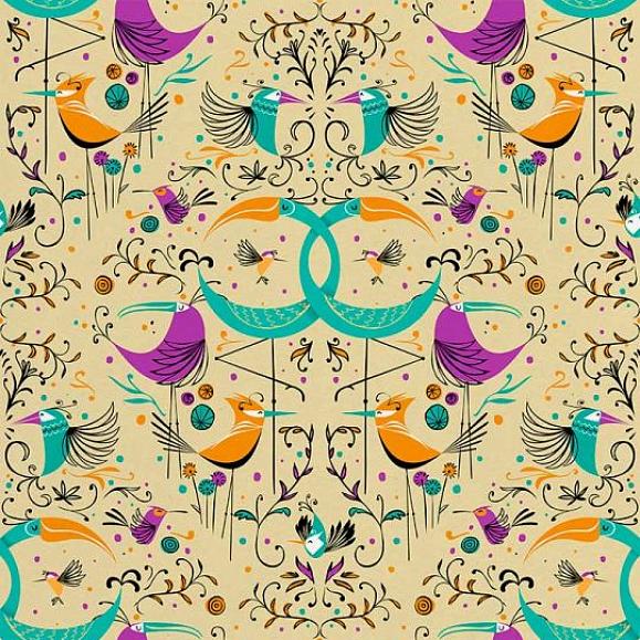 Обои Aura Signature WP182084 Groovy Birds Gold