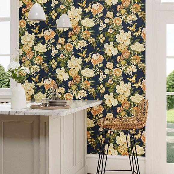 Обои Sanderson 217120 Emperor Peony Midnight/Apricot