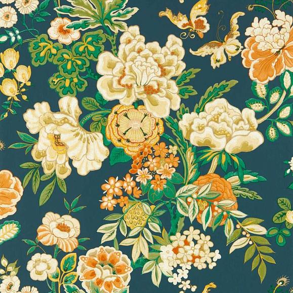 Обои Sanderson 217120 Emperor Peony Midnight/Apricot