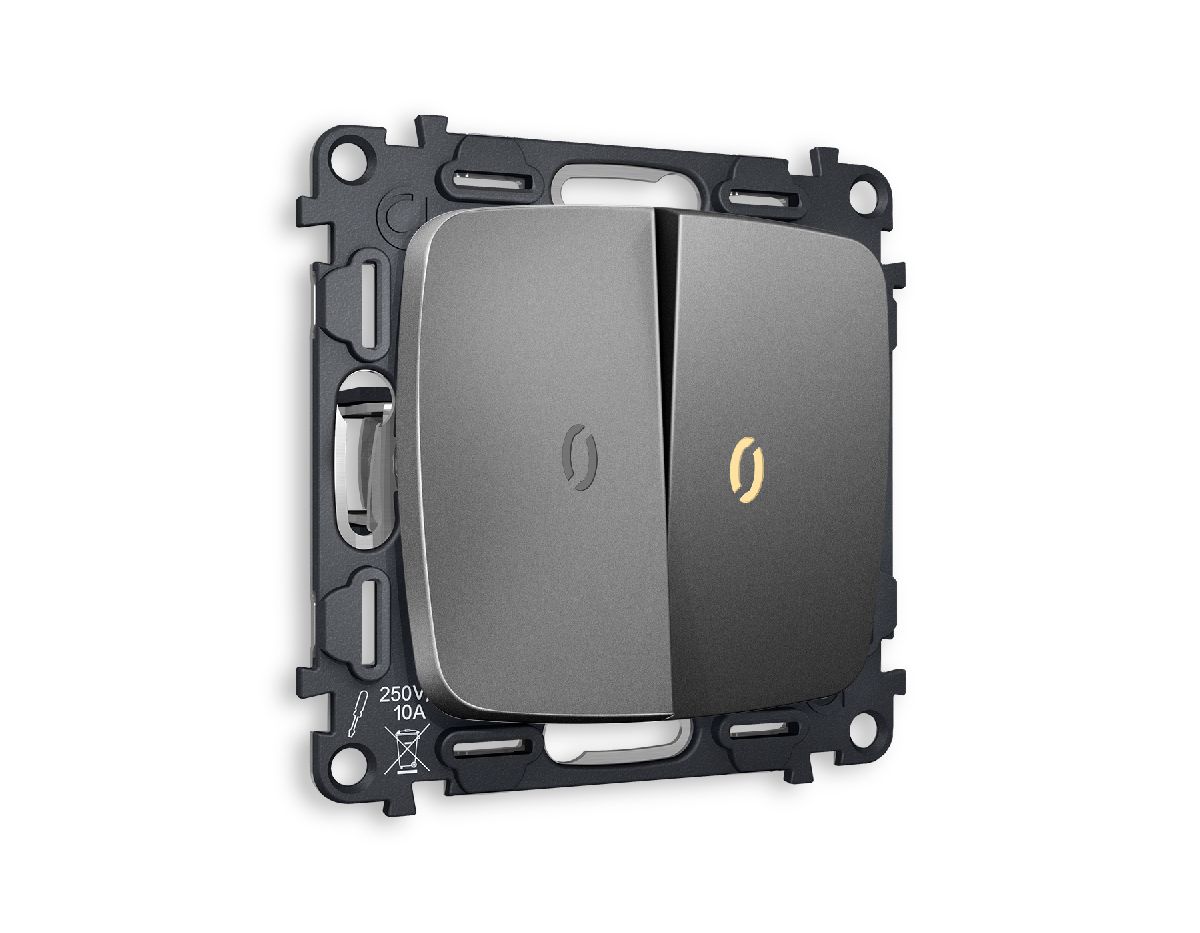 Комплект механизма 2-кл выключателя с подсветкой Ambrella Volt Omega MO654010