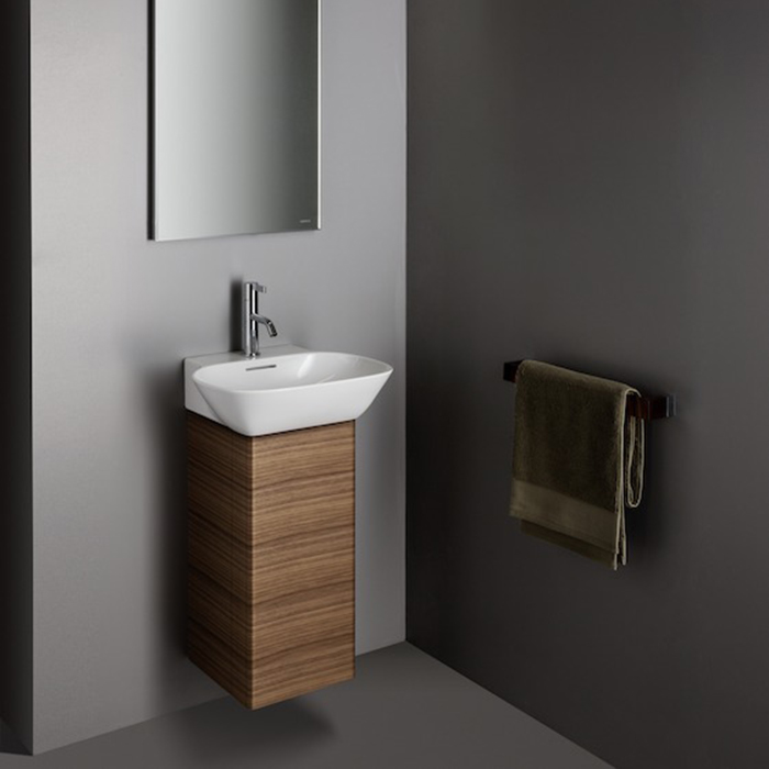 Laufen INO Тумба с раковиной, 28х31х60.5см, с 1 дверцей, с сифоном, с 4 полками, SX, подвесная, покрытие LCC, цвет: темный орех