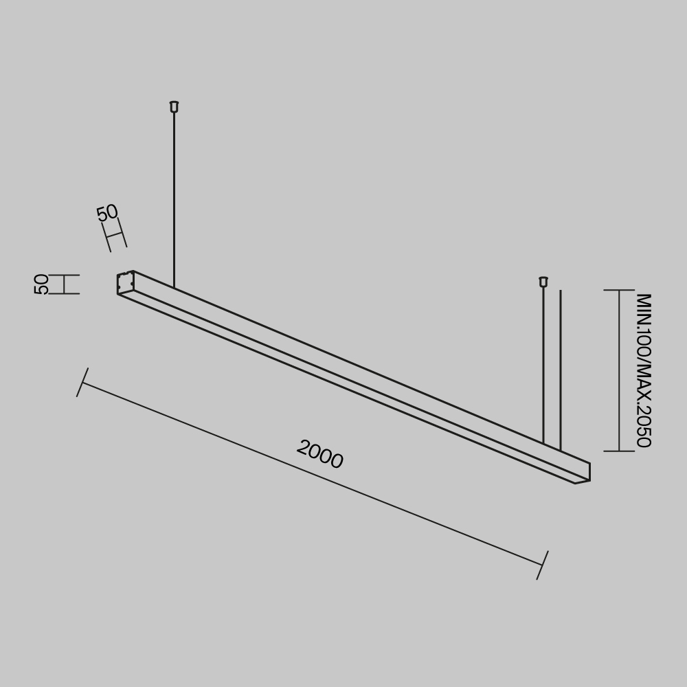 Линейный подвесной светильник Maytoni Technical 3000K 50x50 (Серебро, 2 м) LL312023