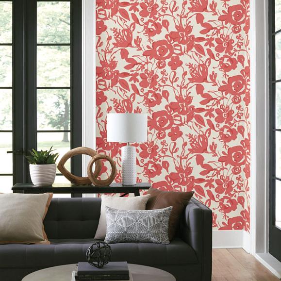 Обои York BL1731 Brushstroke Floral Coral