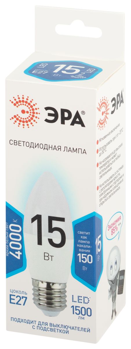 Лампа светодиодная Эра STD LED B35-15W-840-E27 4000K свеча Б0066818