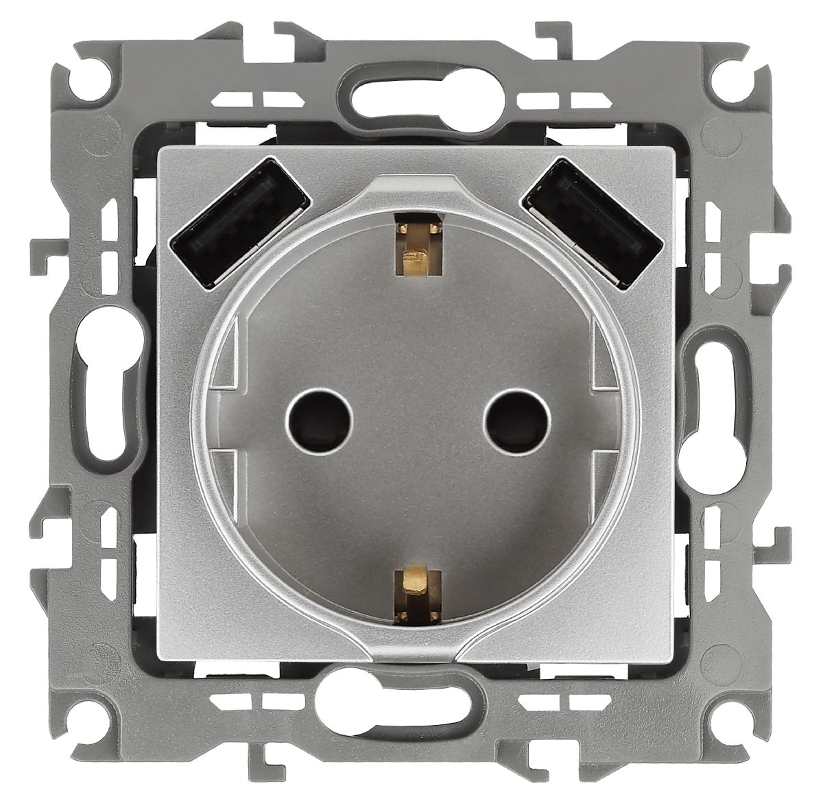 Розетка 2P+E со шторками и 2xUSB Эра 14-4109-03 Б0047869