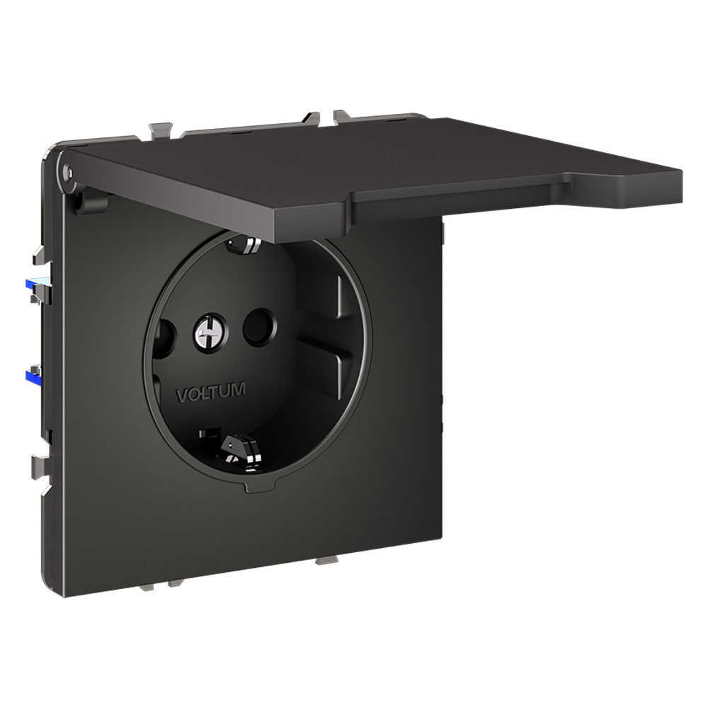 Розетка с защитными шторками и крышкой Voltum S70 VLS040306 (титан)