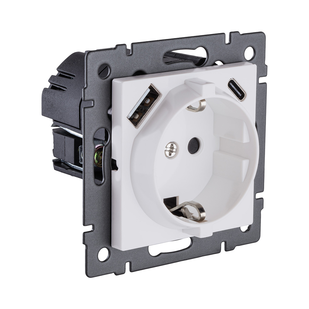 Розетка штепсельная SCHUKO 16A/250 В с USB A+C 20W, белый матовый Kollinger REA-004WM для Aspekt, Eleganz, Reflex