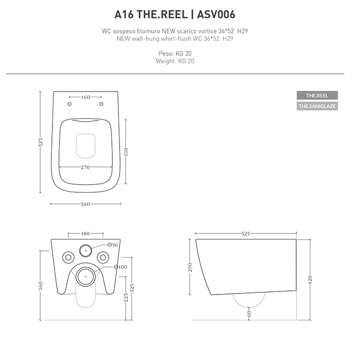 Artceram A16 Унитаз подвесной 36x52см, безободковый, saniglaze, the.reel, цвет: черный матовый
