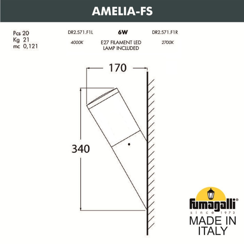 Уличный настенный светильник Fumagalli DR2.571.000.WYF1R