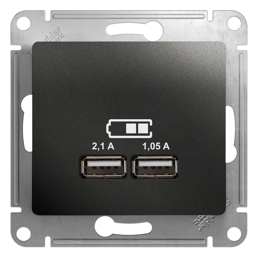 Розетка USB 5В/2,1А, 2х5В/1,05А Systeme Electric Glossa Антрацит GSL000733