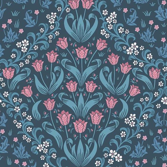 Обои Cole & Son 118/2004 Tudor Garden Fuchsia & Cerulean Blue on Midnight
