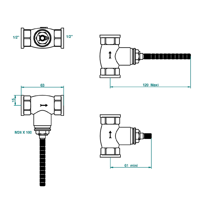 THG General items Встраиваемая часть вентиля 1/2" на гор. воду, закр. вправо, цвет: золото