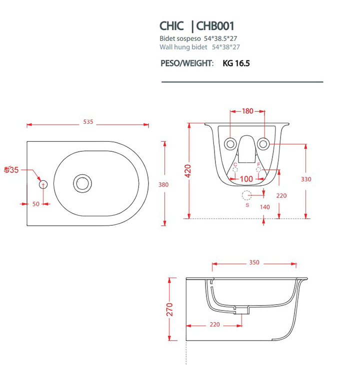 Artceram Chic Биде подвесное 38х53см., с 1 отв., цвет: черный матовый
