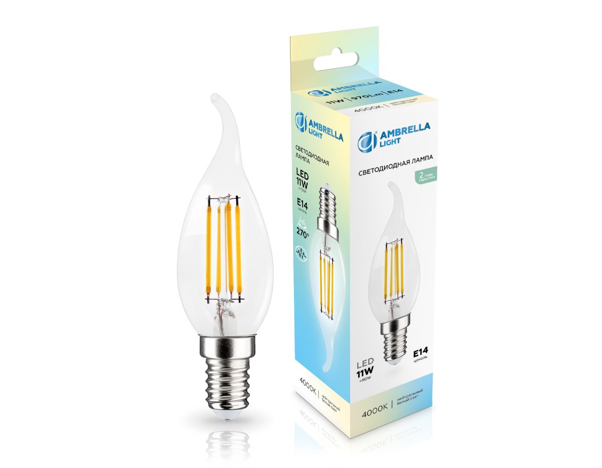 Филаментная светодиодная лампа Ambrella Light Bulbing E14 11W 4000K свеча на ветру 351124