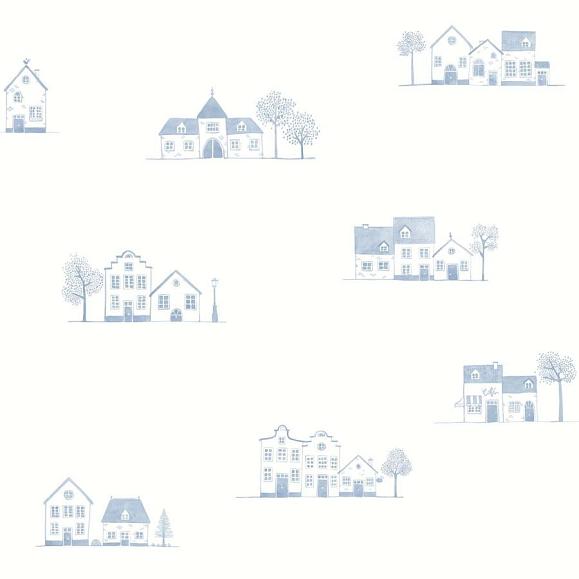 Обои Casadeco 200846611 Walk In The Village Bleu doux