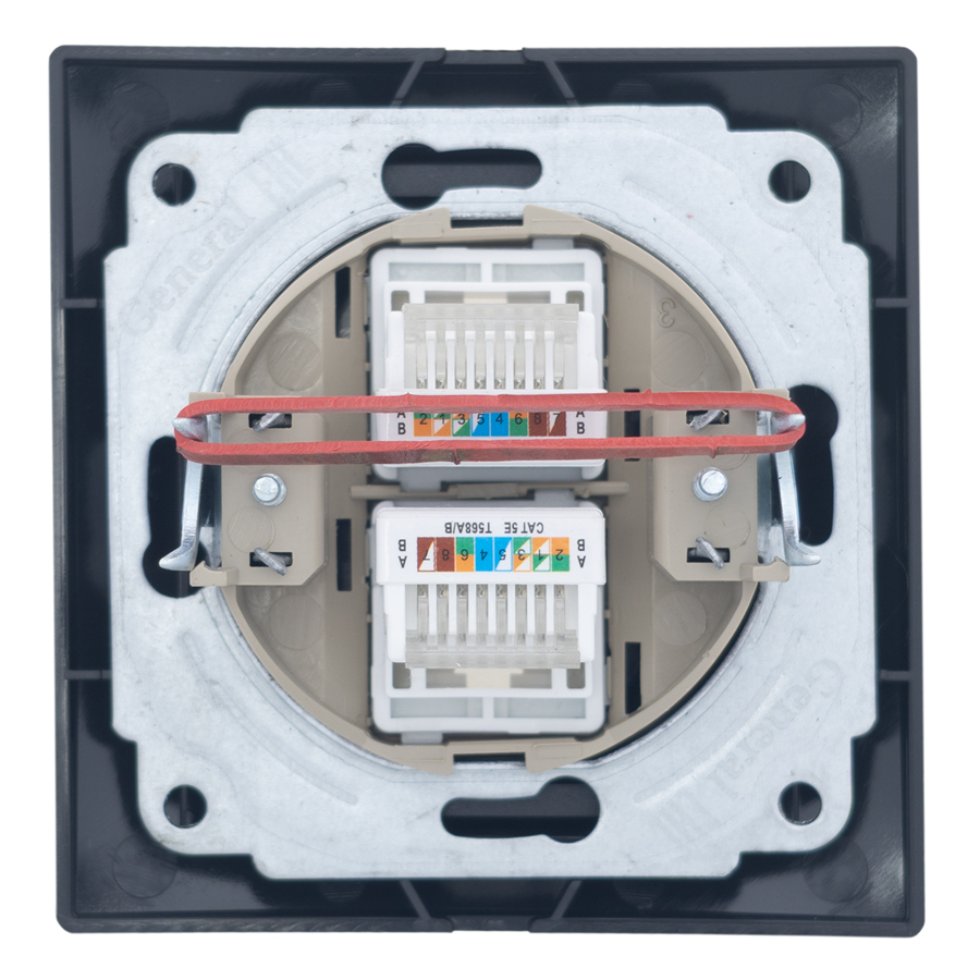 Розетка двойная компьютерная RJ45 скрытой установки IP20, черная "Дельта" General 477331
