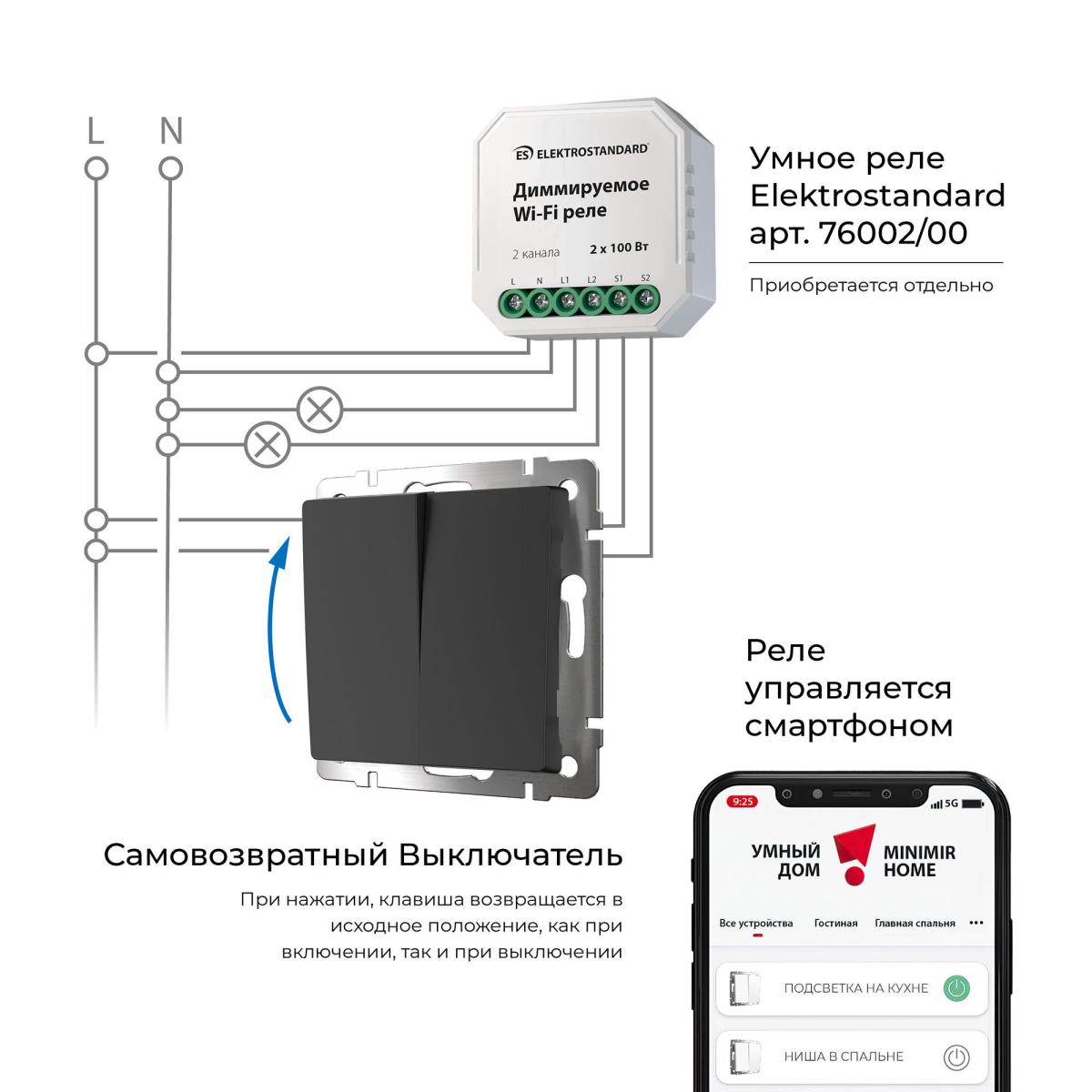 Выключатель двухклавишный с самовозвратом Werkel 4690389192340 W1122408 a062575