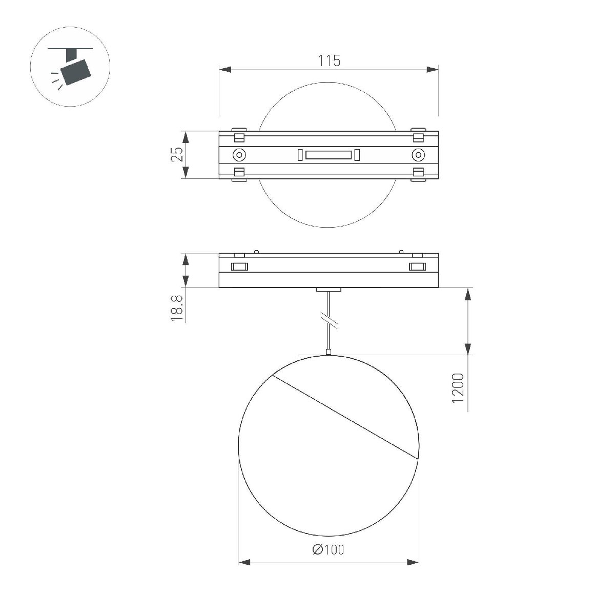 Трековый магнитный светильник Arlight MAG-VIBE-EMISFERO-HANG-R100-6W Day4000-MIX (BK, 130 deg, 48V, TUYA) 044815