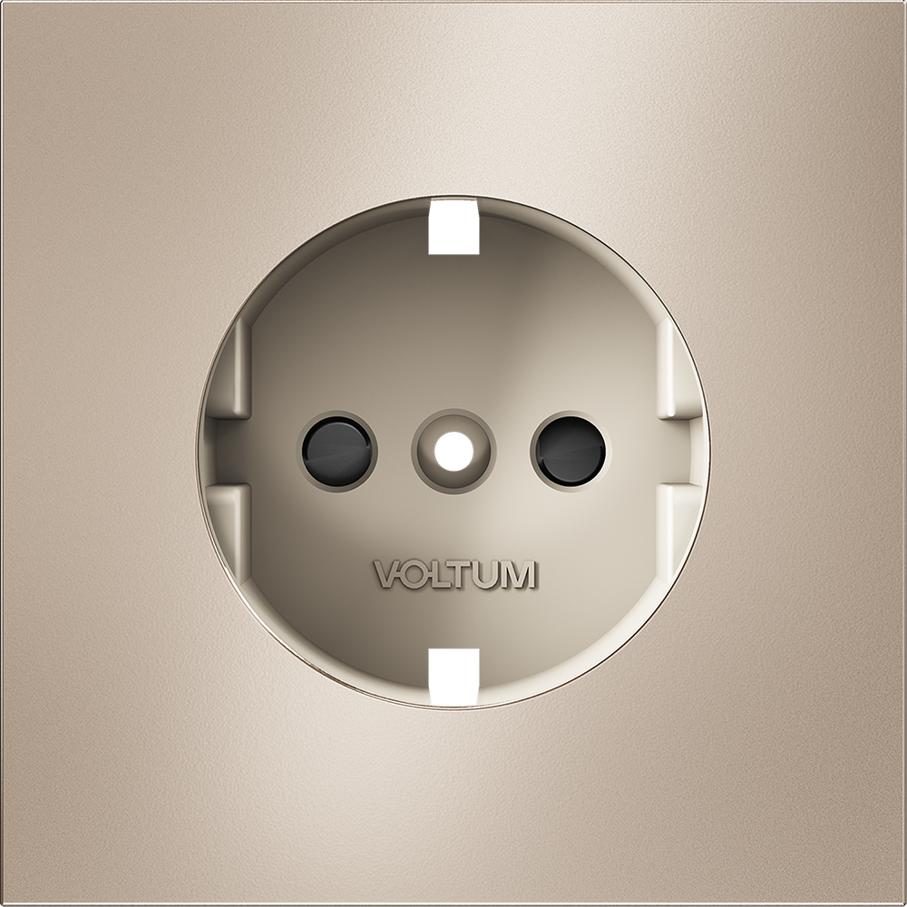 Накладка для розетки с заземлением и защитными шторками S70 Metal (платина) Voltum VLSM000710