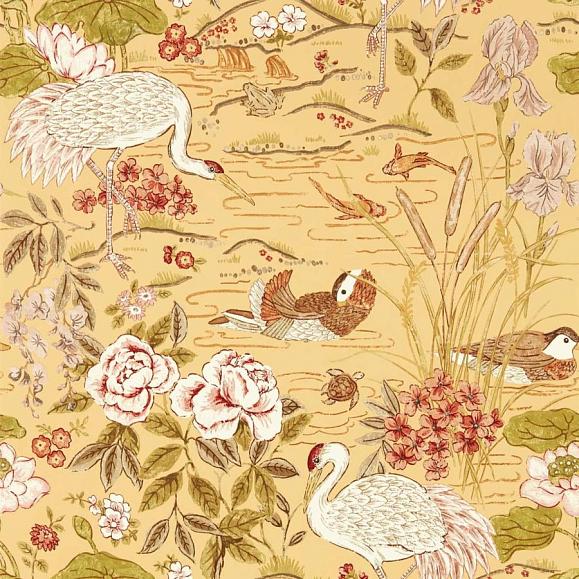 Обои Sanderson DWAW217124 Honey/Olive Crane & Frog