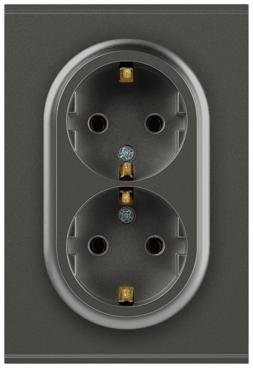 Розетка Эра Arktik 16-2105-06 двойная с заземлением 2X2P+E Schuko со шторками 16А-250В графит Б0070459