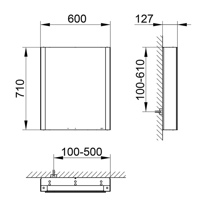 Keuco Somaris Зеркальный шкаф, 60x71x12.8см., 1-дверный-двустор. зеркало, IP 44 c плавным закр. дверцы, корпус: алюминий серебристый цвет